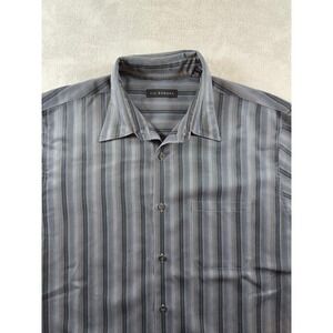 Via Europa Shirt Mens L Gray Striped Short Sleeve‎ Button Up Pocket Polyester